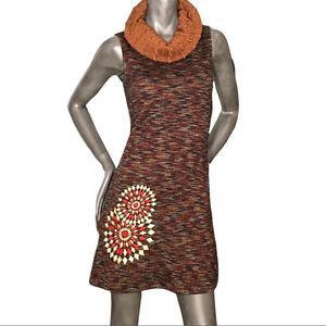 Mismash Cowl Neck Sleeveless Sweater Dress / Top with Embroidered Fireworks XS